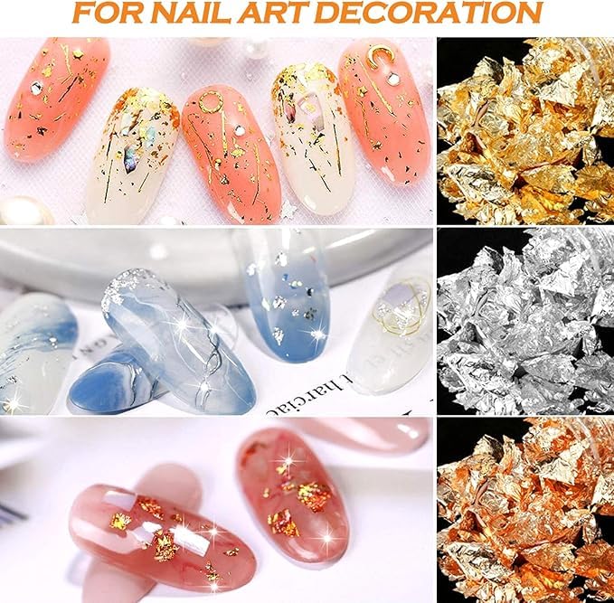 Image of A.S.K [28g] 4 Bottle Gold Flakes 2Gold, 1Silver, 1Copper Flakes, for Resin, Imitation Gold Foil Flakes, with tweezer for Decoration, Painting Arts, Nail Art, DIY Crafts etc.
