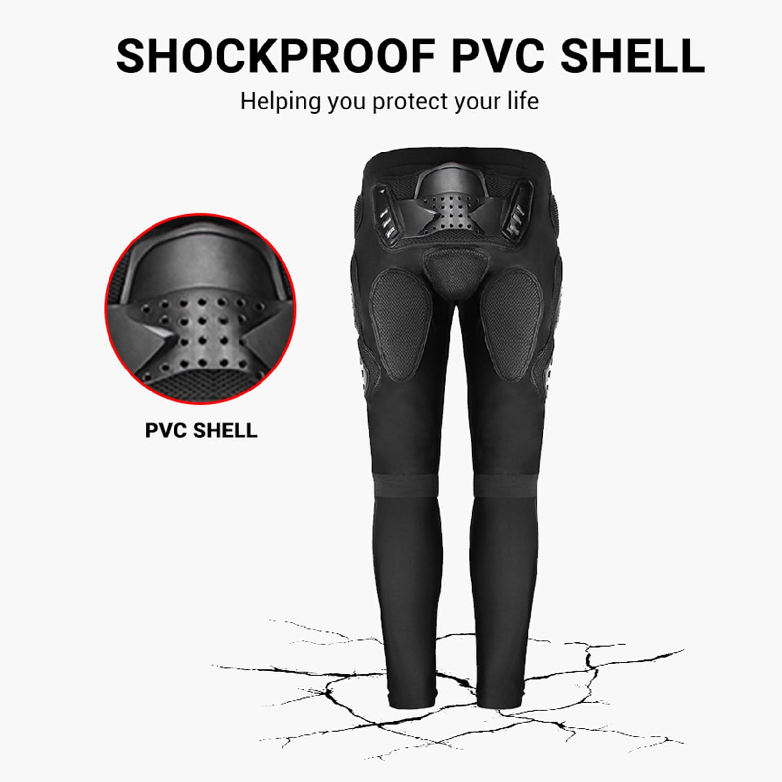 ARMAAN Pantalon de Moto pour Adulte et Jeune Protection antichute pour Moto Hanches Cuisses Genoux équipement de Protection pour Le Cyclisme Le VTT et Les Courses de Motocross en Plein air,Black-3XL