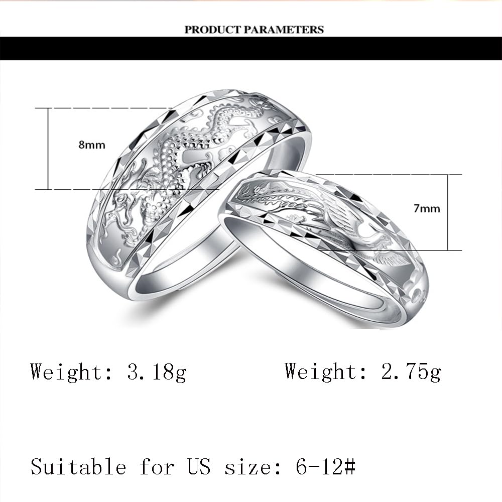 Fedi Nuziali in Argento Con Drago E Fenice Da 999 Piedi, Per Uomini E Donne Anelli in Argento Sterling Con Coppia Regolabile Aperta Alla Moda Gotica