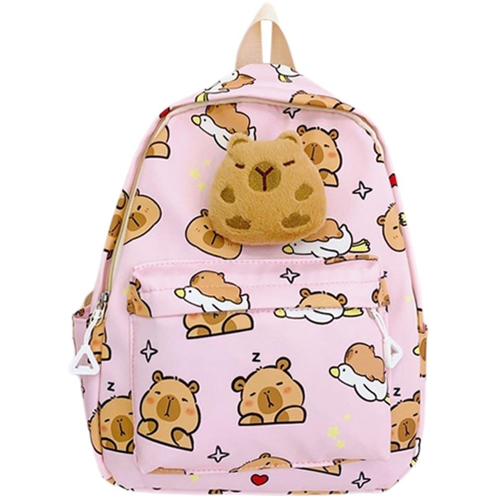 Uzztfa Boys Pink Cartoon Capybara Backpack For Kids, Cute Capybara School Bag Funny Large Capacity Capybara Backpack Student Book Bag For Teens Girls