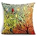 Ambox Beige Cotton Blend Linen Square Decorative Throw Pillow Covers - Indoors or Outdoors Cushion Cases, 18" x 18", Beige/White/Black, Oil Painting Hundreds of Birds