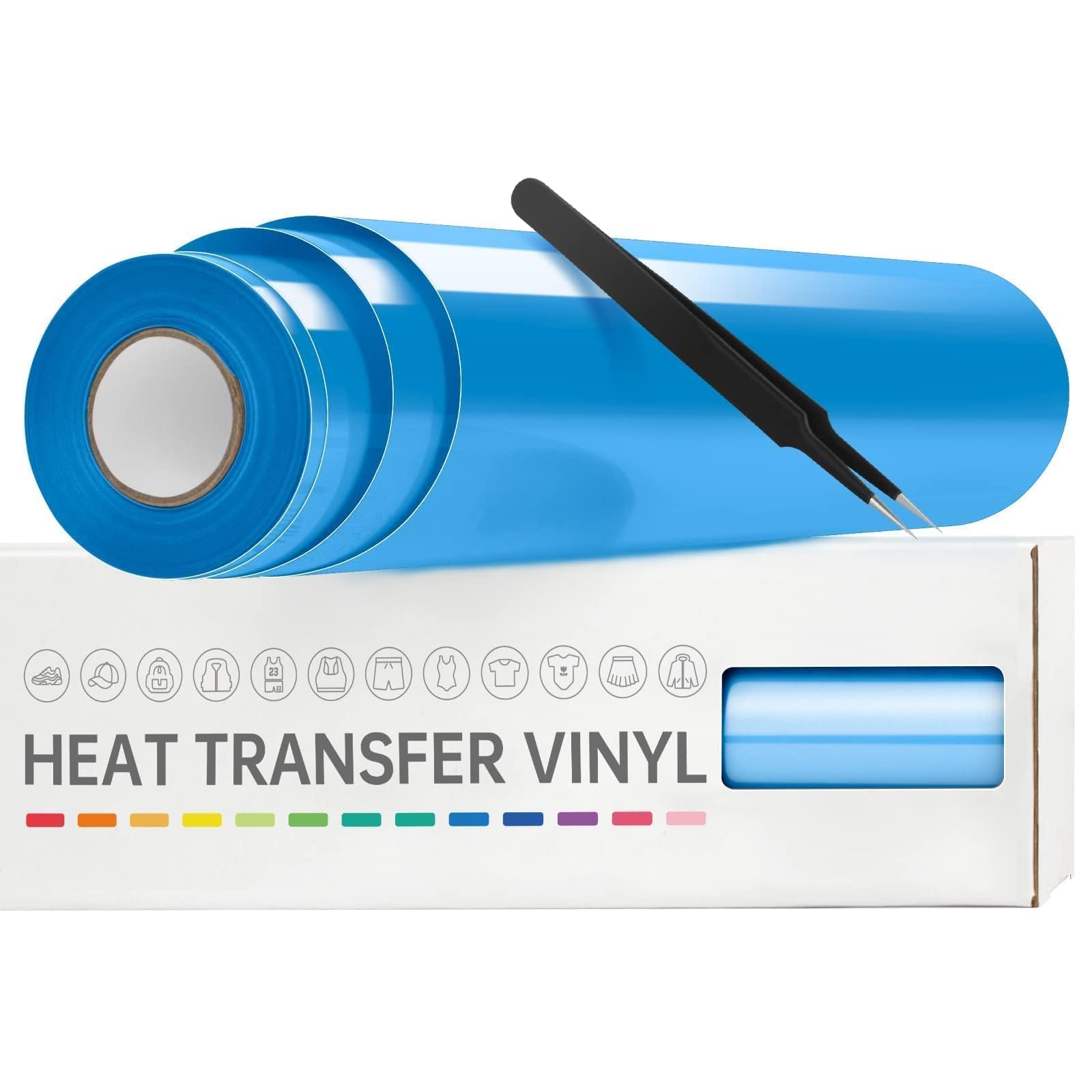 VinylRus Vinilo de transferencia de calor, rollo de vinilo para planchar de 12 x 25 pies, color azul cielo para camisas, vinilo HTV para Silhouette Cameo, Cricut, fácil de cortar y malezar