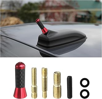 Sylvil Car Short Antenna, 1.37" Aluminum Radio Antenna Replacement, Carbon Fiber Antennas Kit with Screws, AM/FM Roof Mount Car Radio Reception Antennas Mast for Most Cars SUVs (Red)