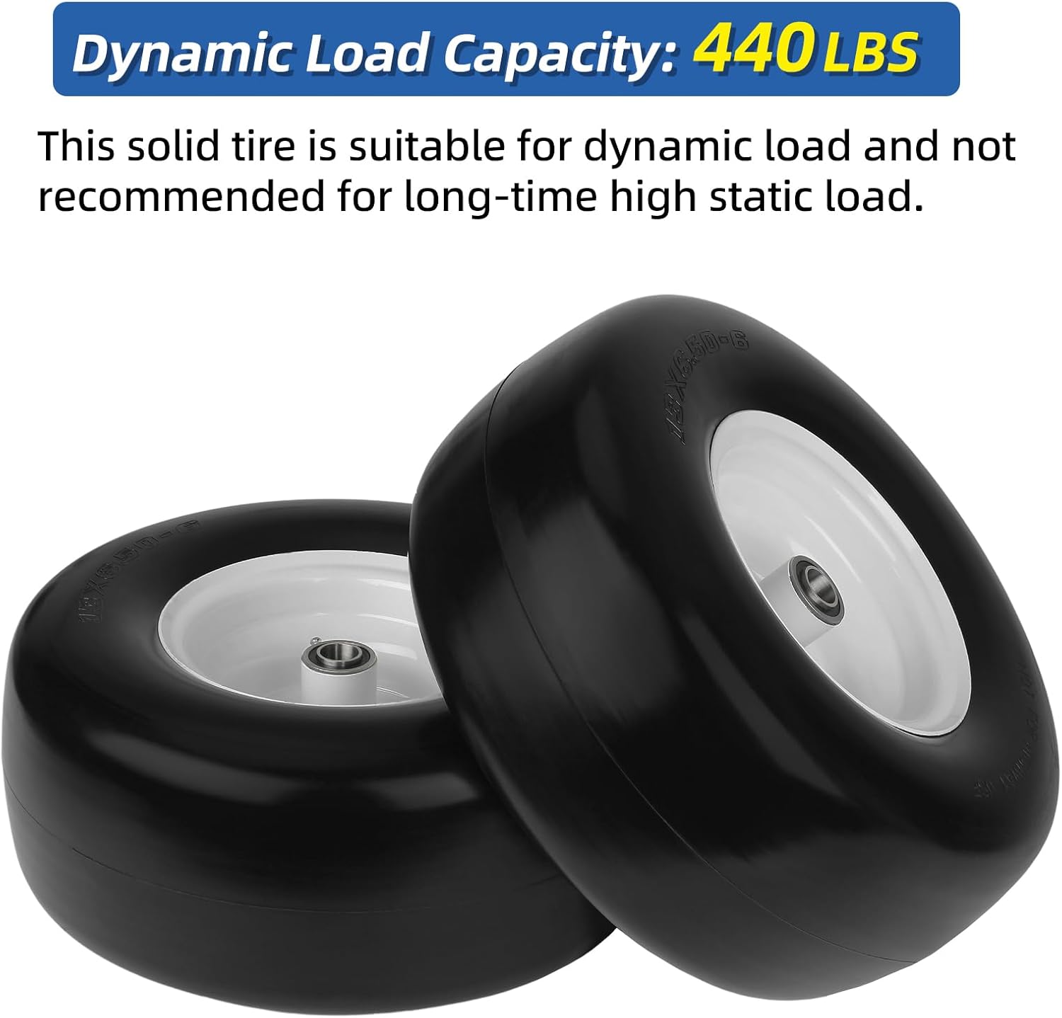 13x6.50-6 Flat Free Lawn Mower Tire and Wheel, Solid Smooth Zero Turn Mower Front Tire Assembly, with 3/4 & 5/8 Bearing, 4-6.5 Centered Hub, Compatible with Lawnmower Garden Tractor, 2 Pack