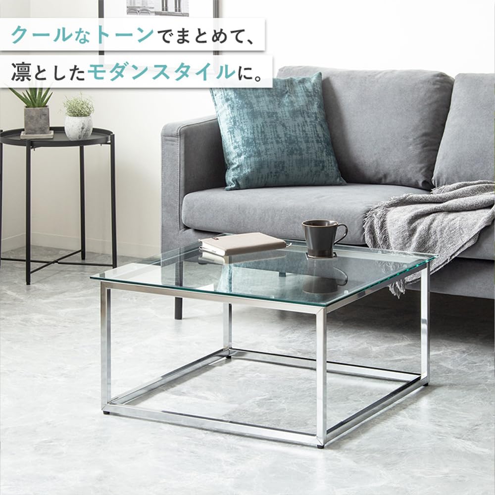 Amazon.co.jp: 岩附 リビングテーブル ガラス ローテーブル 正方形 幅