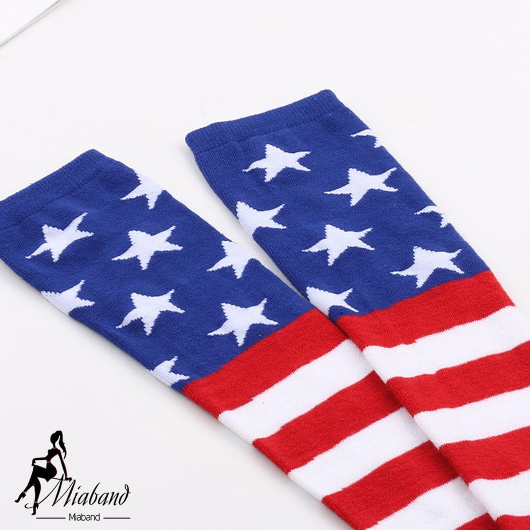 4th of July American Flag Thigh High Stockings for Women Independence Day Festive 2 Pairs