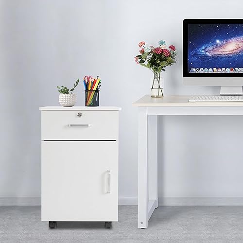 Miniatura 2 de Fetcoi Archivador móvil vertical portátil con estantes de almacenamiento, gabinete móvil debajo del escritorio, cajones de oficina con cerradura y