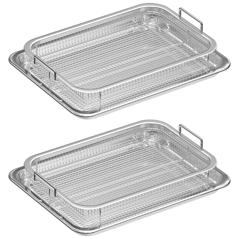 WUURAA Stainless Steel Air Fryer Accessories - Rectangular Basket for Grilling, Fries, Bacon & Chicken - Dishwasher Safe