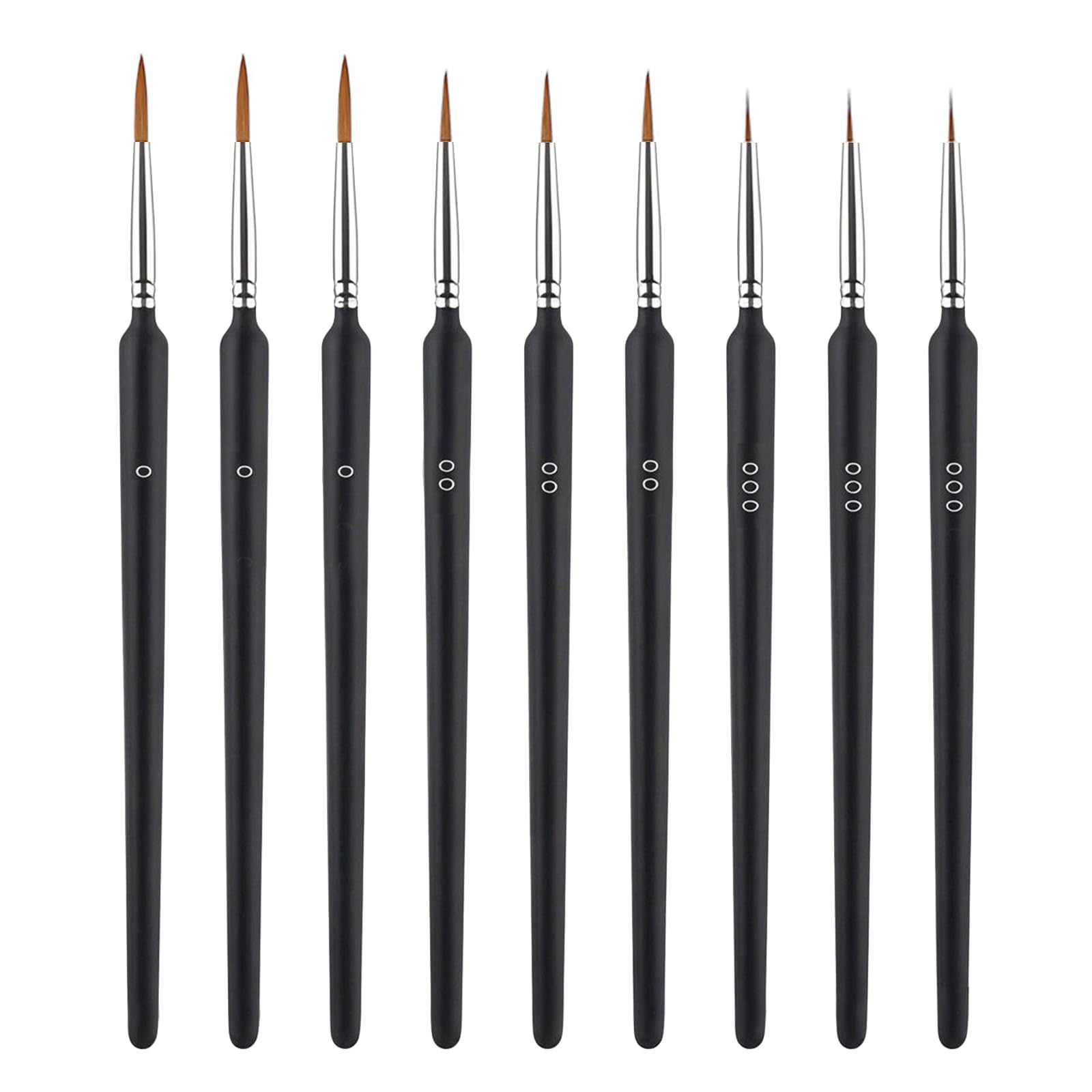 Asiryva Black 9Pcs Fine Paint Brushes Set With 0, 00, 000 Size Thin Paint Brushes, Detail Paint Brush For Art Acrylic Watercolor Oil Gouache Nail