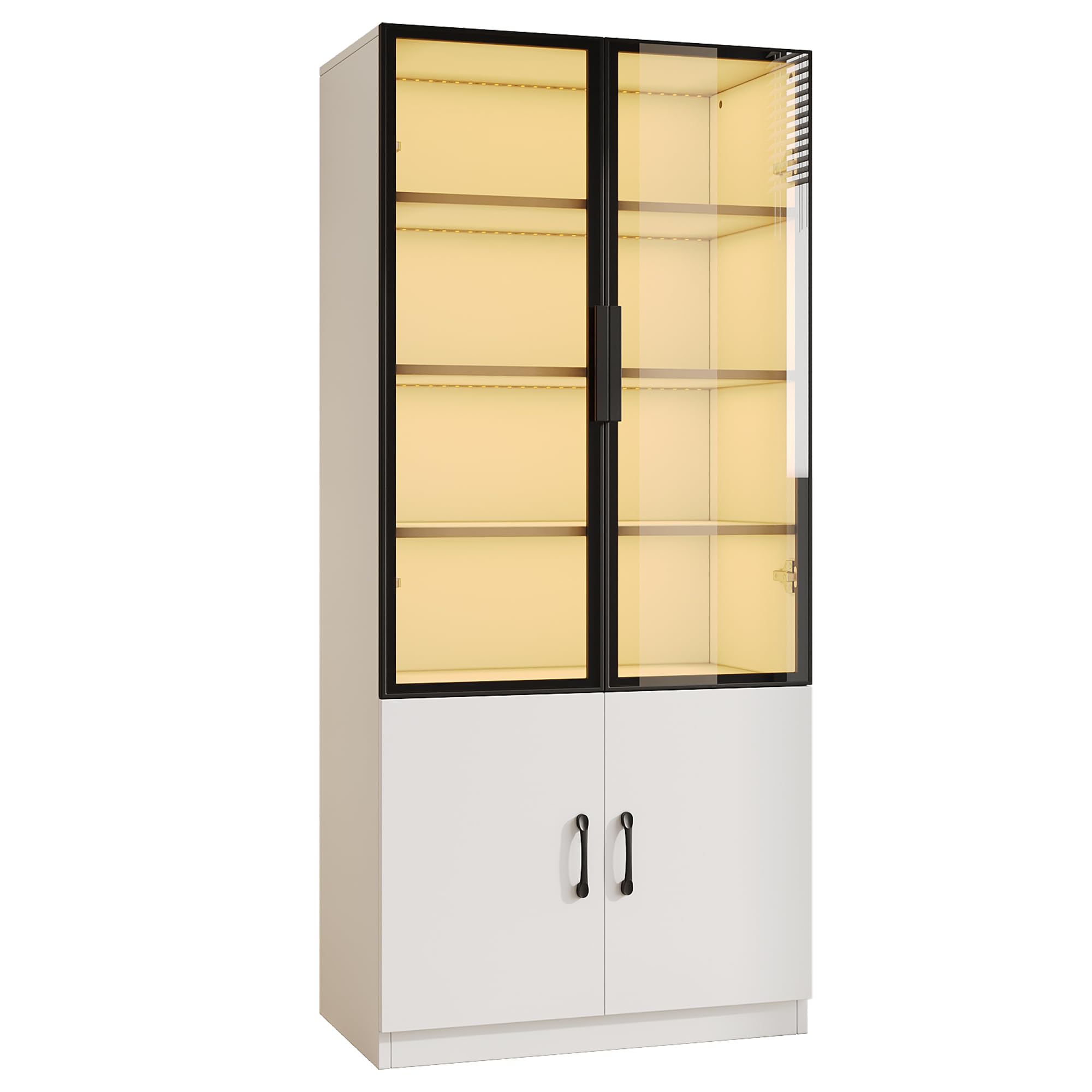 60 x 40 x 160 cm, vetrina in vetro fumé con telaio in alluminio, due ante nella parte inferiore, libreria, credenza, bianco