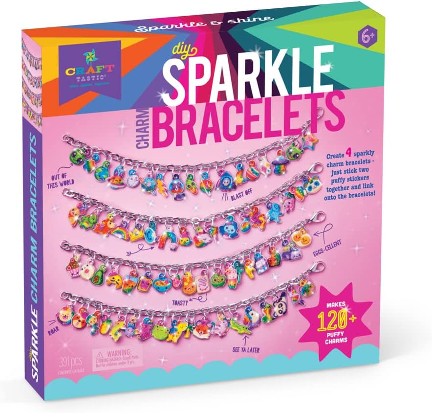 DIY Puffy Charm Bracelets Kit — Make Your Own Jewelry — Ages 6+, 9 Inch