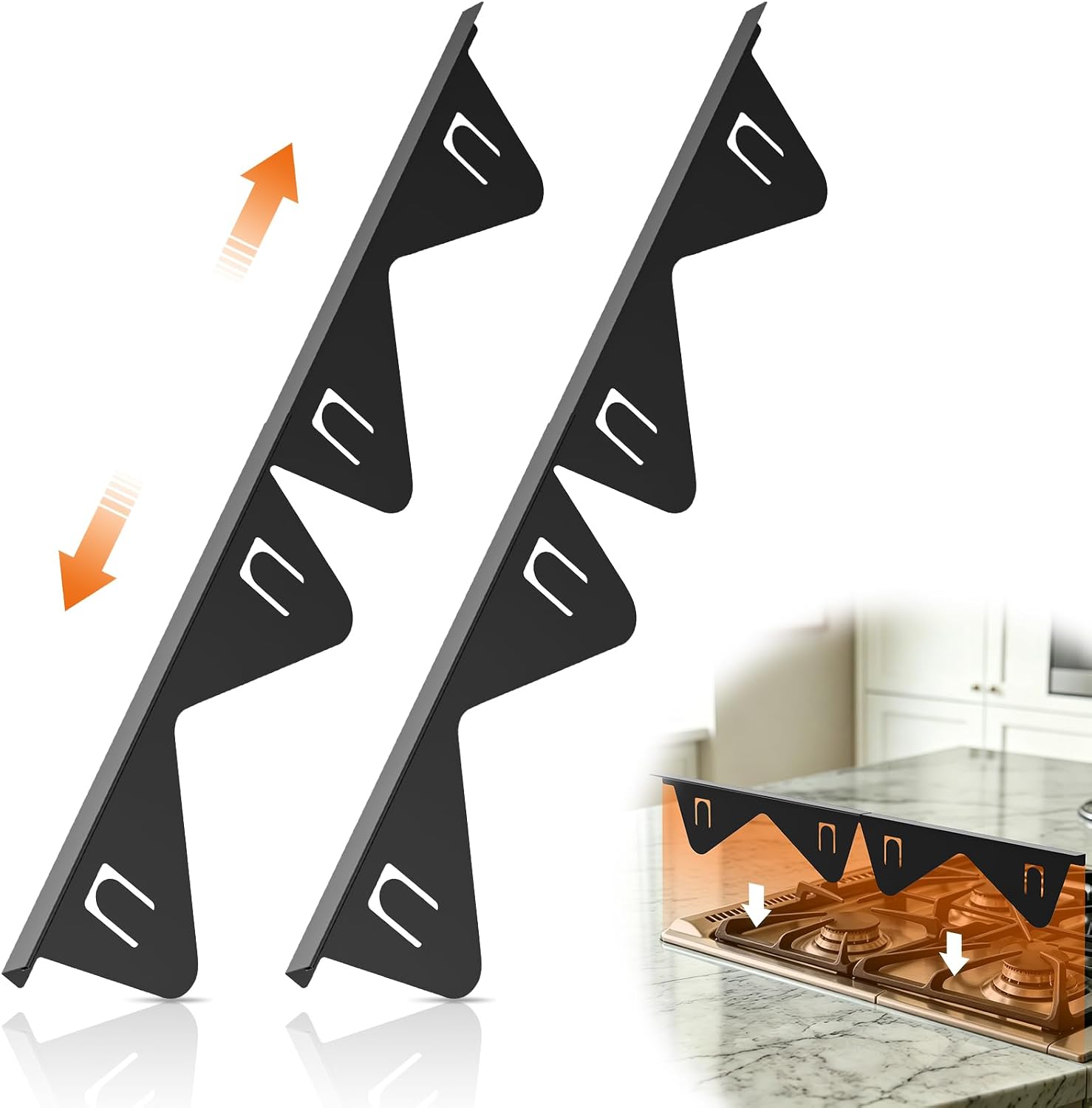  Stove Gap Covers, 2 Pack Retractable Stainless Steel Gap Filler, Heat Resistant & Easy Clean, Adjustable 13.8-27.5 in, Fits 2-20 mm Gaps, 0.79 in Wide, Black Brushed Finish