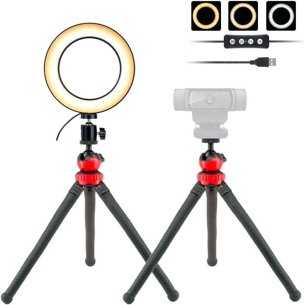 Webcam Light, 6'' USB Ring Light Phone Holder with Tripod Stand for Logitech Webcam C920,C922x,C930e,Brio 4K,C925e,C615 - Acetaken