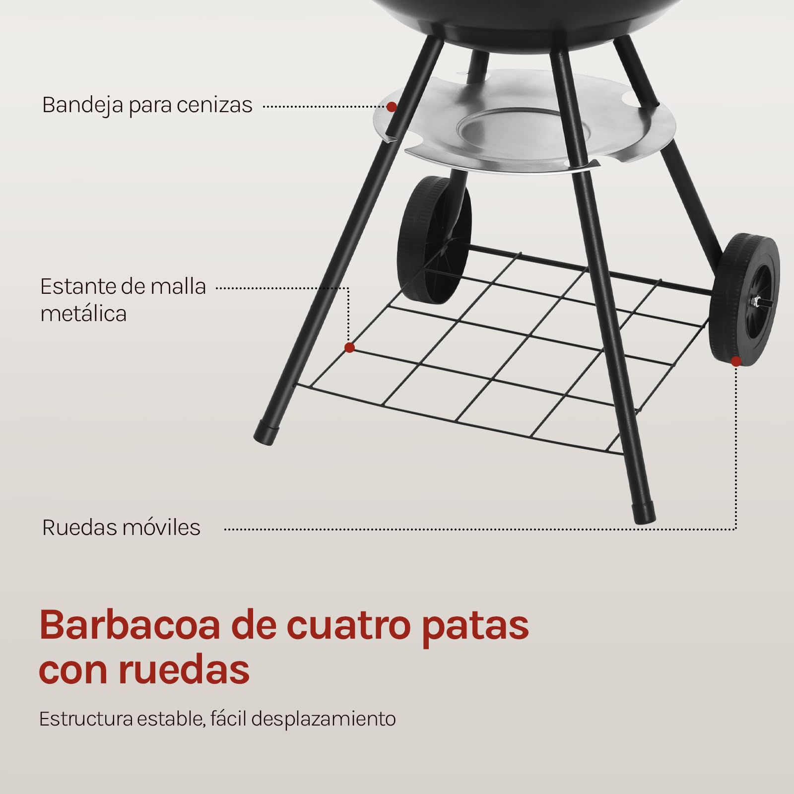 WOLTU Barbacoas de Carbón Portátil de Exterior con Parrilla y Ruedas para BBQ, Jardín, Camping 44 * 73 cm Negro