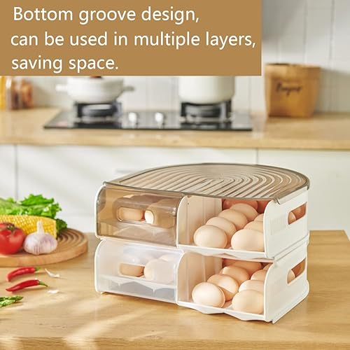 Miniatura 2 de Recipiente de huevos de 2 capas para refrigerador, soporte para huevos en forma de U para refrigerador, contenedor apilable de almacenamiento de