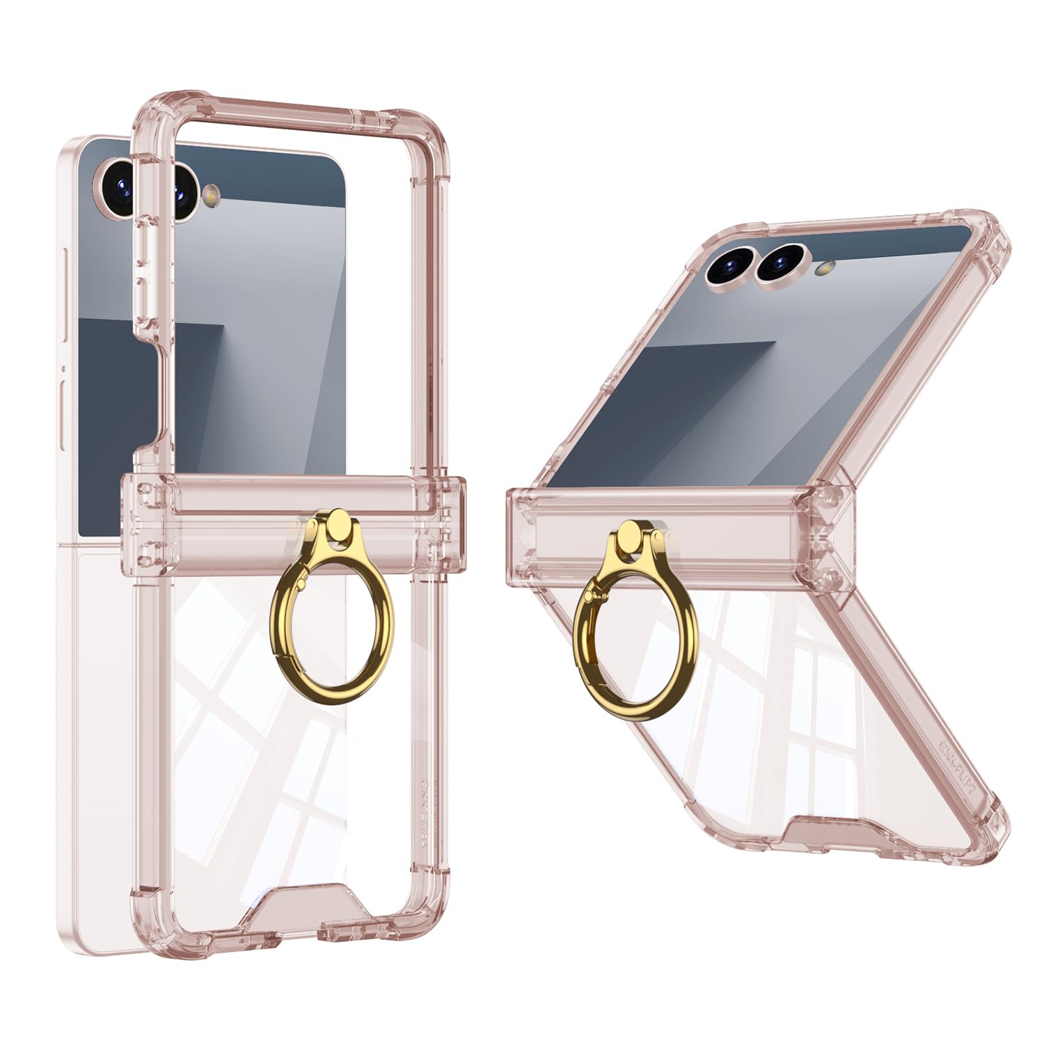 COQUE Custodia per Samsung Flip 7,Cover Protettiva Trasparente con [Anello Rotante] [copertura con cerniera] Custodia Airbag Anti-Caduta per Samsung Galaxy Z Flip 7 5G-Rosa