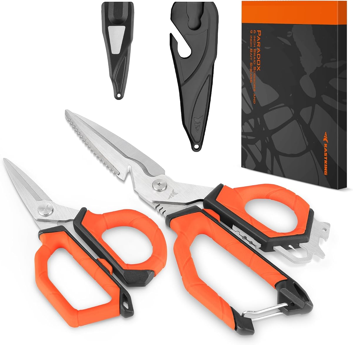 KastKing Paradox 9" & 6" Fishing Scissors | 9" Bait Shears With Sheath & Carabiner, 6" Braided Line Scissors With Stainless Steel Blades, Angler's Kit