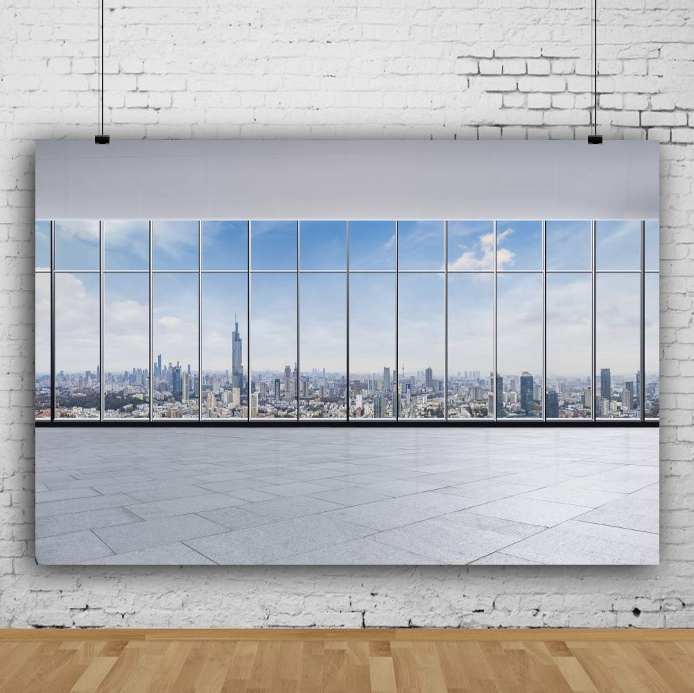 YongFoto 3x2m Vinyl Photography Backdrop for photographer Modern Buildings Landscape Transparent Window Empty Passageway Background for Kids Adults Portrait Photo Props Artistic Photo Studio Backdrops - Image 3