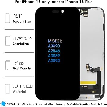 Amazon.co.jp: Olivechard ソフトOLEDスクリーン交換用 iPhone 15 6.1