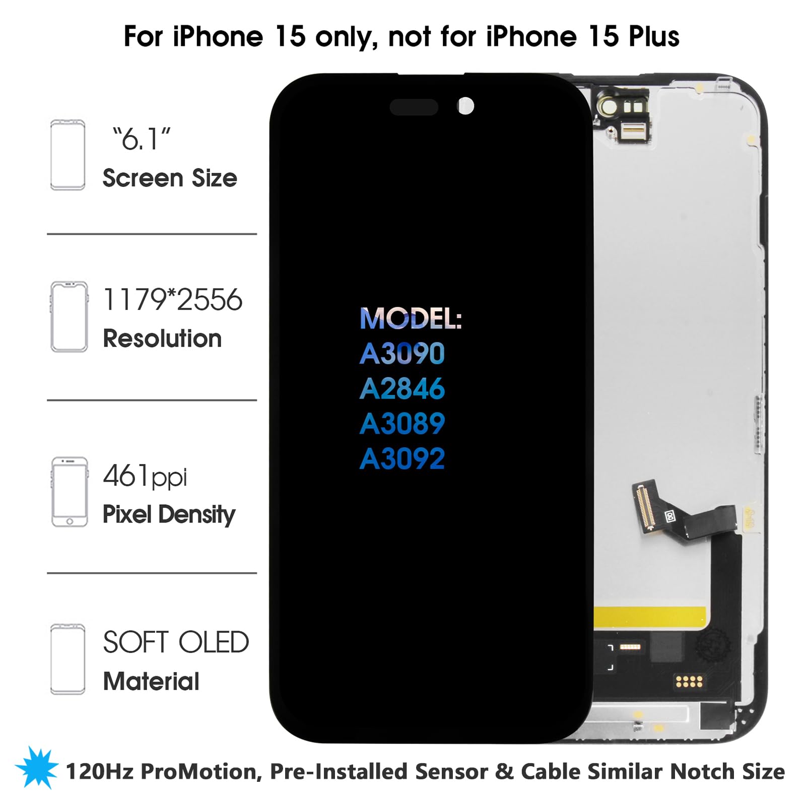 Amazon.co.jp: Olivechard ソフトOLEDスクリーン交換用 iPhone 15 6.1