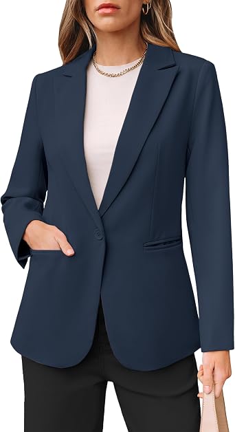 luvamia Dressy Blazers for Women Button Long Sleeve Lapel Business Casual Outfits Office Work Suit Blazer with Pockets