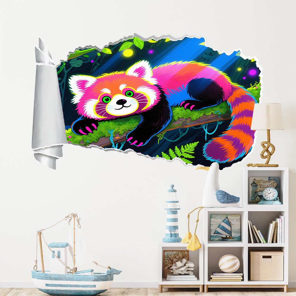3D Durchbruch Wandtattoo Mädchen Kinderzimmer Roter Panda Wandaufkleber Dekorative Baumzweigwald Wandsticker für Junge Teenager Zimmer Wohnzimmer Schlafzimmer Wandbilder Deko