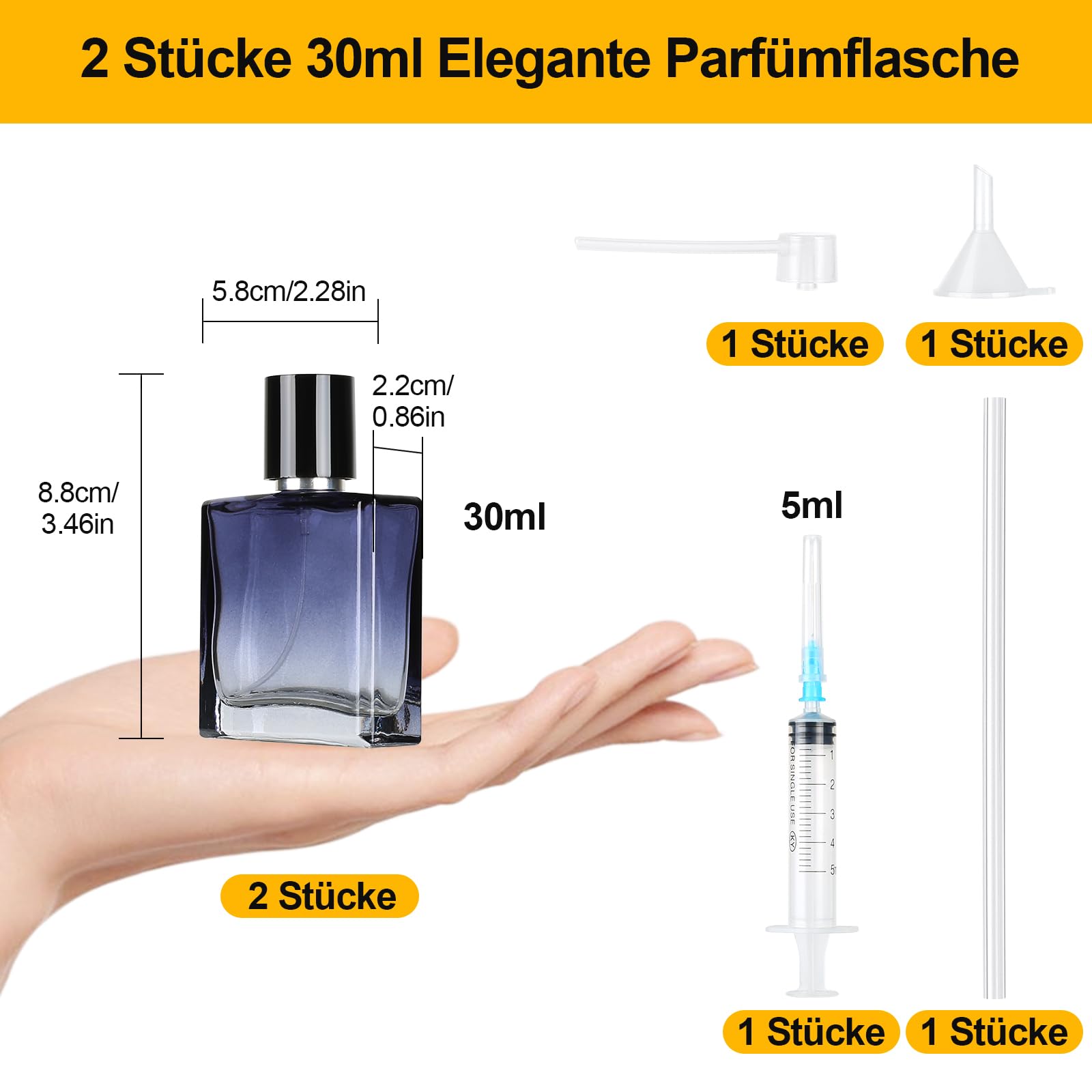 2 sztuki 30 ml rozpylacze do perfum, gradientowe niebieskie kwadratowe rozpylacze do perfum dla kobiet lub dziewczyn, pusty flakon do perfum z akcesoriami takimi jak lejek, dozownik do