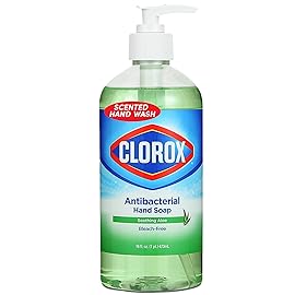 CLOROX Antibacterial Liquid Hand Soap with Pump, Soothing Aloe Scent - Scented Hand Wash, Liquid Soap for Bathroom or Kitchen - Washes Away Dirt from Hands and Keeps Them Soft, 16 Fl Oz