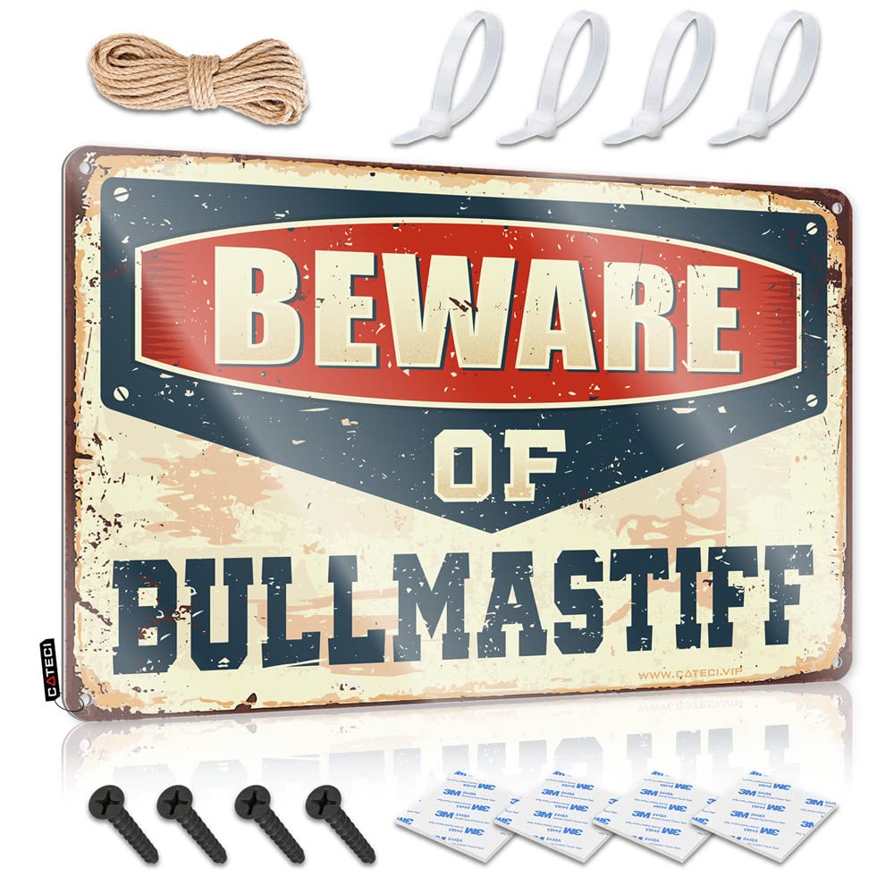 Fzfn Colour Decorative Art, Outside Decor For Porch Ideas Beware Of Bullmastiff | Farmhouse Outdoor Bar Decor(20X30cm)
