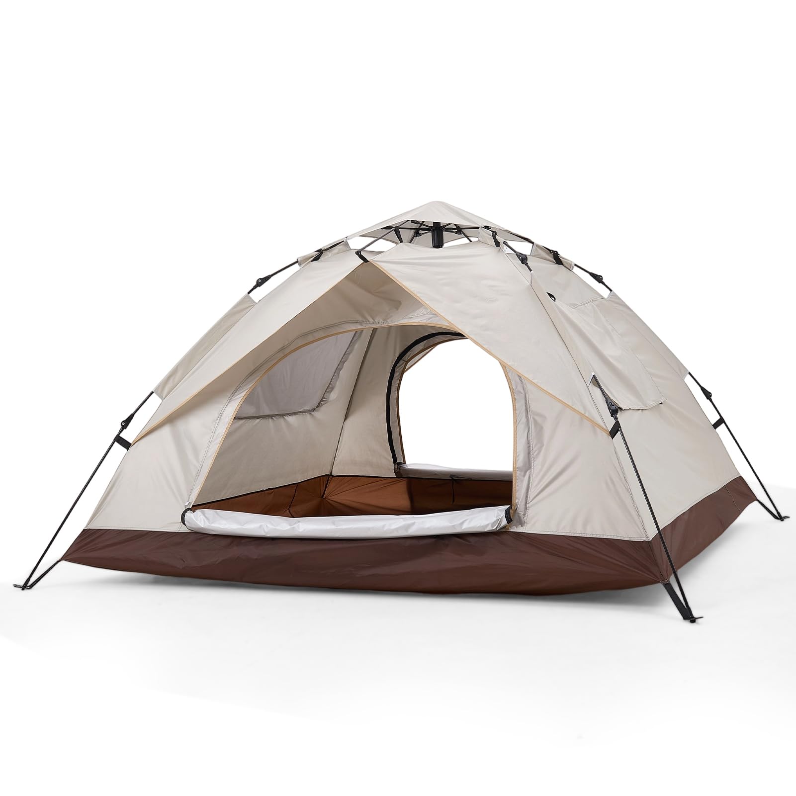 Warmiehomy 3-4 Person Pop Up Tent Automatic, 3 Second Camping Tent With 2 Doors & 2 Mesh Windows, Waterproof & UV Protection Dome Tent With Storage Bag, Outdoor Tent for Camping Backpacking, Cream