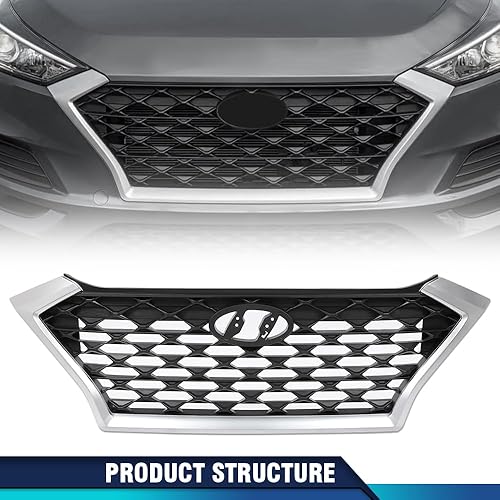 Miniatura 8 de PIT66 Conjunto de rejilla de parachoques superior delantero, ribete cromado y negro con detalles negros compatible con Hyundai Tucson 86350D3500