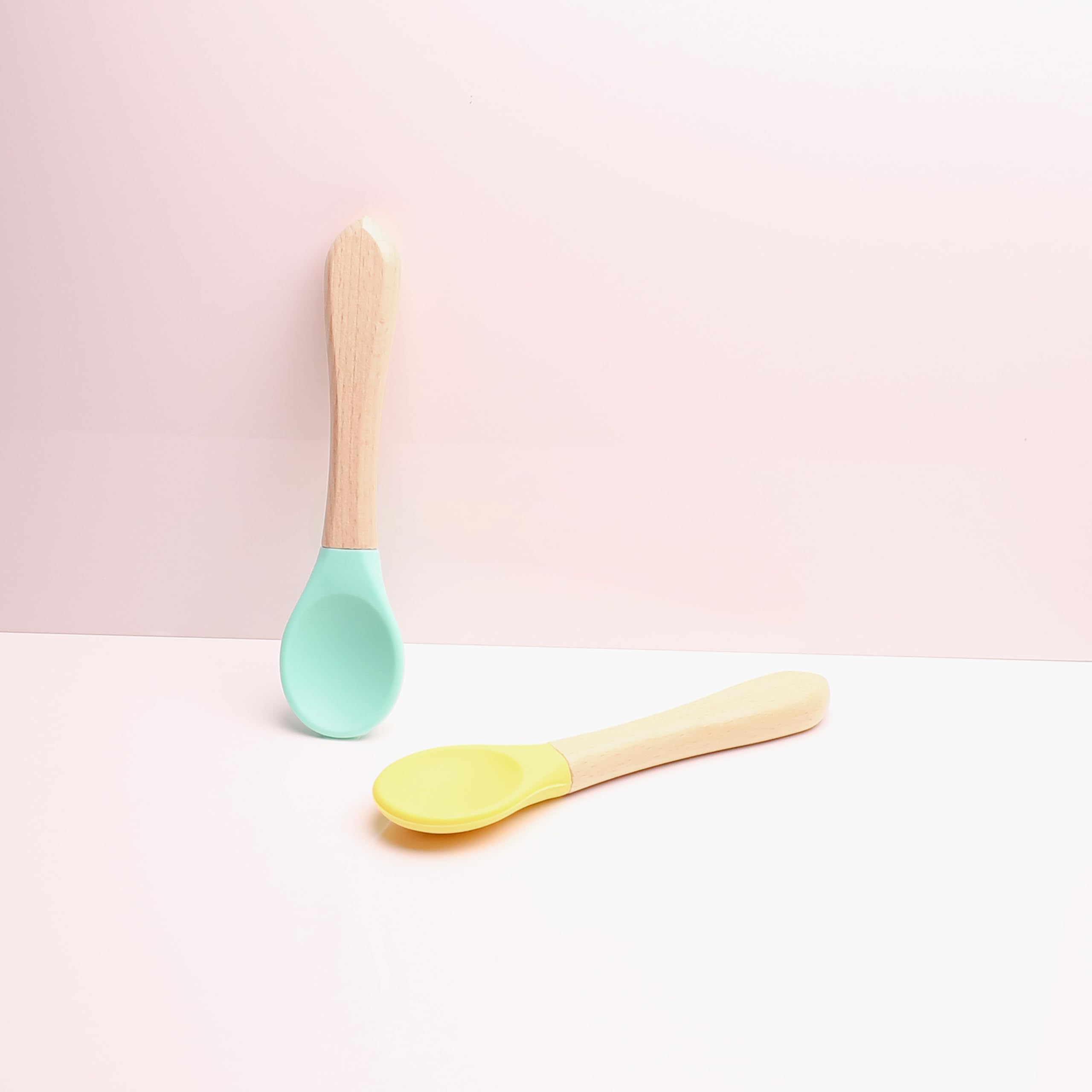 THE LITTLE LOOKERS Silicone Spoon with Bamboo Handle, BPA Free Feeding Spoons for Baby/Kids/Toddlers - Green & Yellow (Pack of 2)-image-19