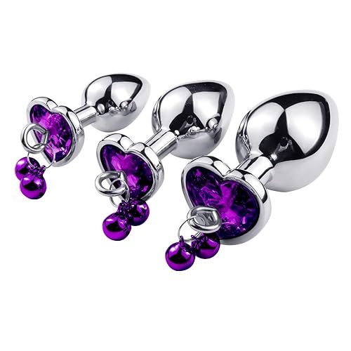3 Pcs Metal Anal Butt Plug Toys Heart Shaped Bell Anal Trainer Jewelry Design Fetish Butt Plug Kit SM Adult Gay Anal Plugs Woman Men Sex Gifts Things for Beginners Couples (Purple) - Purple