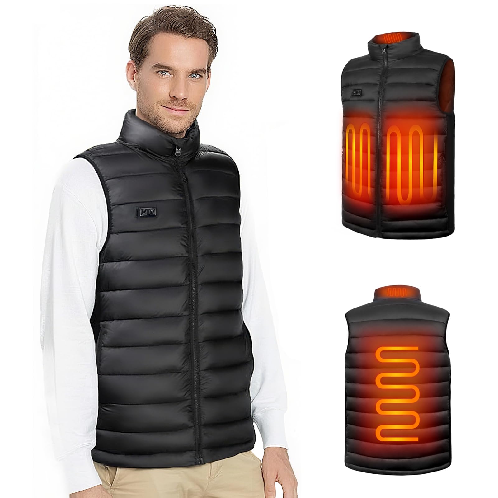 seenlast Chaleco Calefactable Hombre Mujer con Batería, 4 Zonas Calefactables 3 Niveles Temperatura Ajustables, Lavable, Chaleco Térmico Sin Mangas Ligera de Invierno para Exteriores
