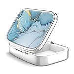 Pill Box 2 Compartment Medicine Pill Case,Portable for Pocket or Purse Pill Box Decorative Metal Medicine Vitamin Organizer Unique GiftBule Marble