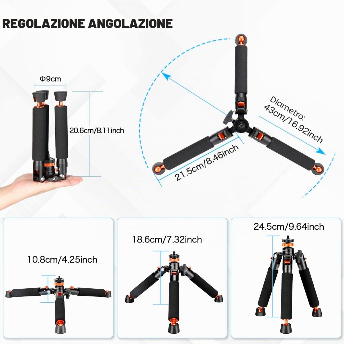 Koolehaoda Fotocamera monopiede con base treppiede in metallo, 6 sezioni altezza regolabile 46-177cm, diametro gamba Φ28 mm per DSLR Videocamera DV Fotografia Carico Max 6 kg
