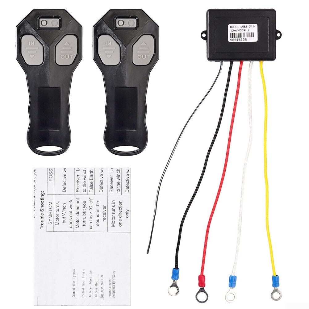 Gdfnmogo Kit de control remoto inalámbrico de cabrestante eléctrico de 12 V 24 V con alcance de 30 m, receptor impermeable para vehículos todoterreno, 2 mandos a distancia incluidos