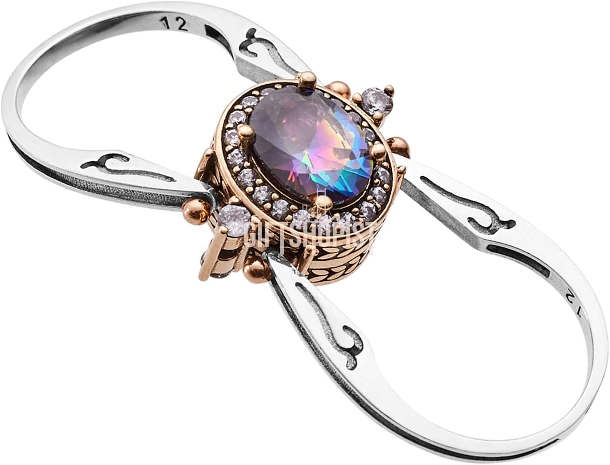 Elegant Reversible 925 Sterling Silver Ring for Women Jewelry - Handcrafted in Turkey, Featuring Oval Cut Alexandrite and Black Onyx Topaz 925 Sterling Silver Ladie's Ring All Size