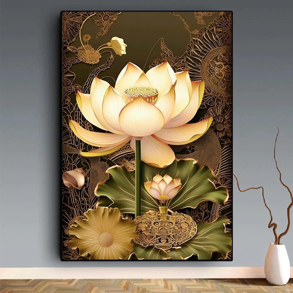 DFZEWKI Canvas Painting Lotus Flower Zen Meditation Posters and Prints Floral Modern Wall Art for Living Room Home Decoration(50x75cm(20x30in)/No frame)