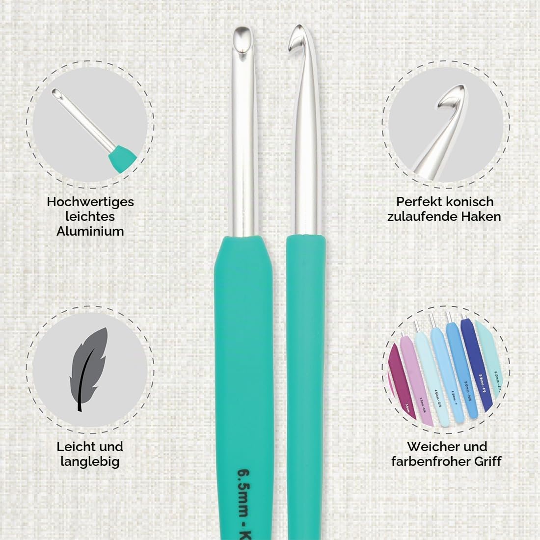 KnitPro Waves Häkelnadel-Set - 14 Haken Grande Geschenkset, Größen 2-12 mm, ergonomische weiche Griffe, weicher Gummigriff für arthritische Hände, leichte & bequeme Häkelnadeln zum Stricken