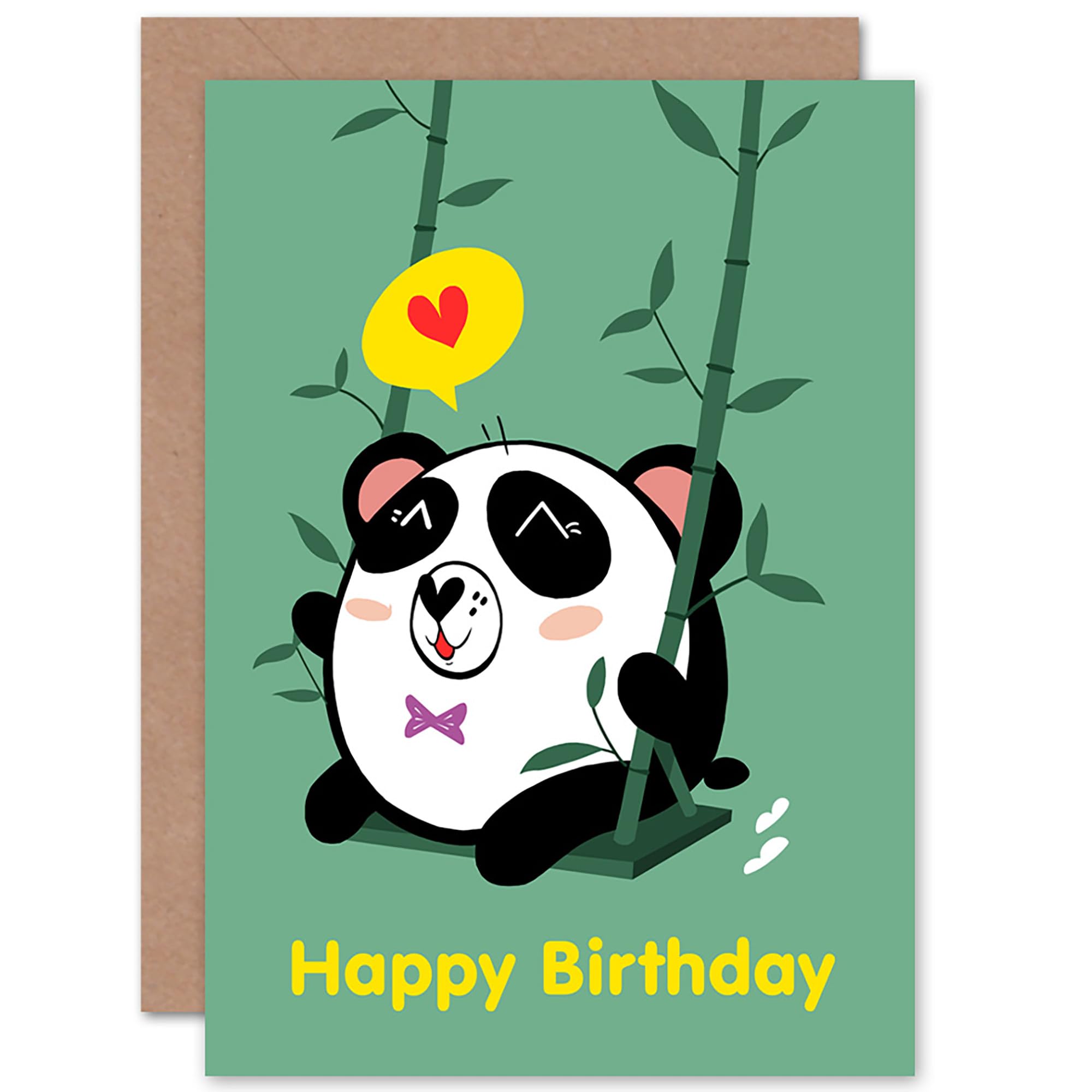 Artery8 Kawaii Panda Swing Birthday Greeting Card - Green