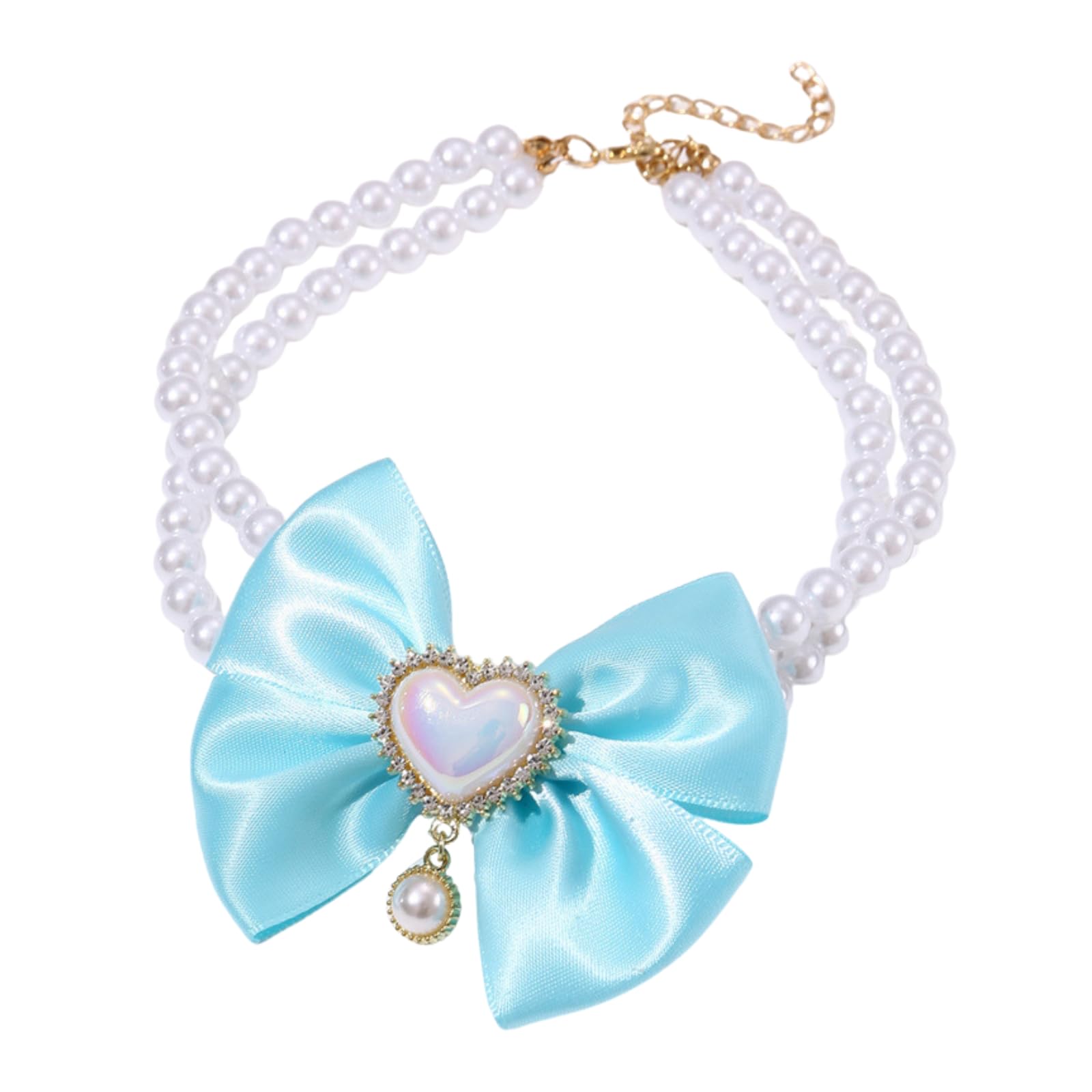 BT Bear Pet necklace, Cat Pearl Bow Necklace,Dog Necklace Princess Pet collar Cat Necklace for Cat Puppy Small Dogs Medium Dogs,Blue L