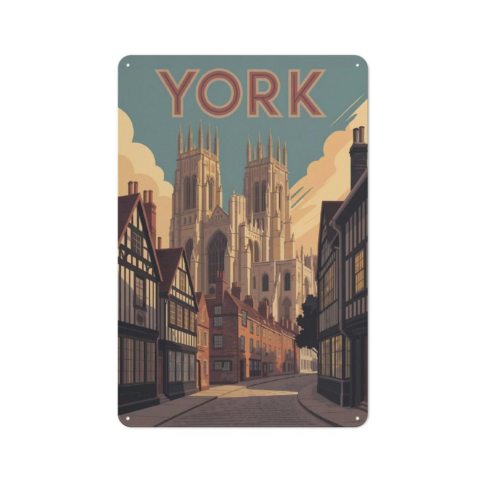 Junmoney Style-19 Metal Sign 30X20cm With York Travel (2) For Hallway Wall, Retro Decor, Gift For Hallway Decor Lovers During The Christmas Season
