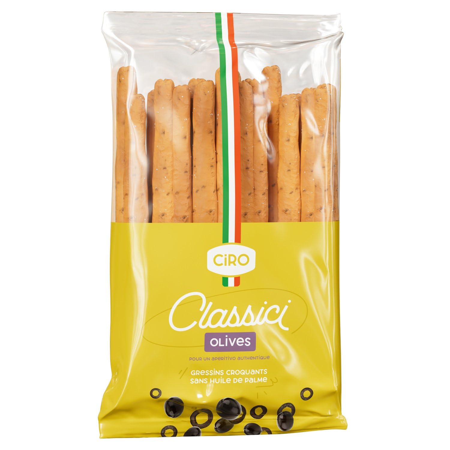 CIRO - Grissini aux Olives - Gressins Italiens Croquants pour Apéritif - Sans Huile de Palme - le paquet de 200 g - Le Lot De 4