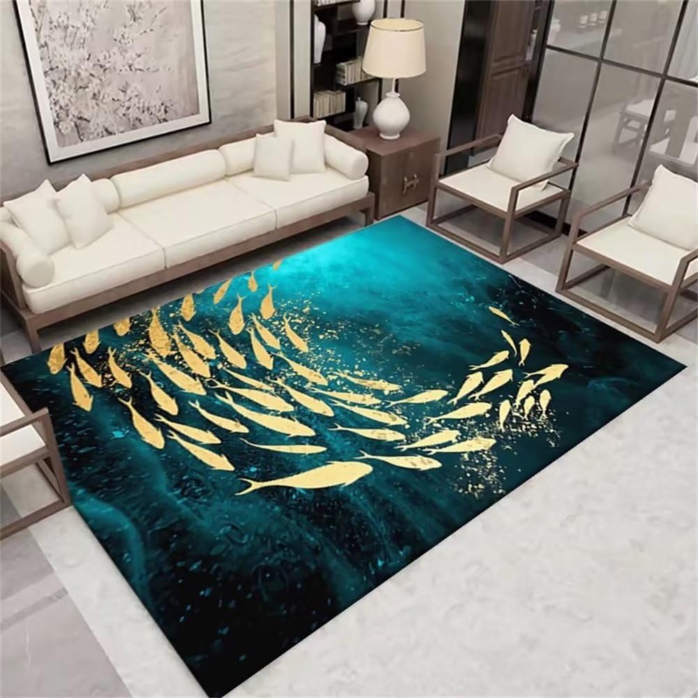 Tapis salle a manger bleu 80x150 pour coin lecture et salon