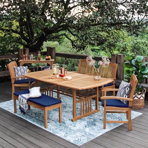 Cambridge Casual Caterina Wood 6-Piece Outdoor Patio Dining Set, Natural Teak/Navy Cushion