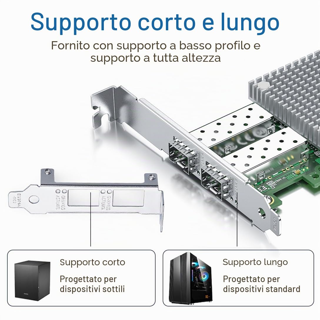 10G NIC,doppio SFP+,10GbE Scheda di rete Ethernet,BCM57810S Chipset,supporto Windows Server/Linux/VMware (non supporto X11, MAC)