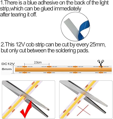 Miniatura 4 de HAMRVL Tira de luces LED COB, DC12V 16.4ft5M 320ledsM CRI90 cinta LED flexible brillante de 0.315in, para armario interior del hogar, dormitorio,