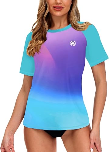 Miniatura 10 de AOBUTE Camiseta de natación de manga corta para mujer con estampado floral tropical UPF 50+