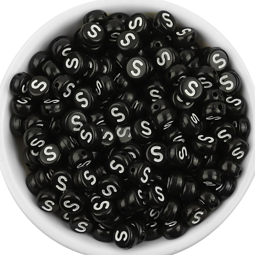 100 Pieces Letter Beads 4X7mm Black Round Acrylic Alphabet Beads for Jewelry Making Letter S Beads for Bracelets Necklaces Key Chains - Image 2